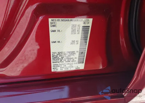 2015 Nissan Altima 2.5 Sl из США, поврежденный, VIN 1N4AL3AP6FC163158